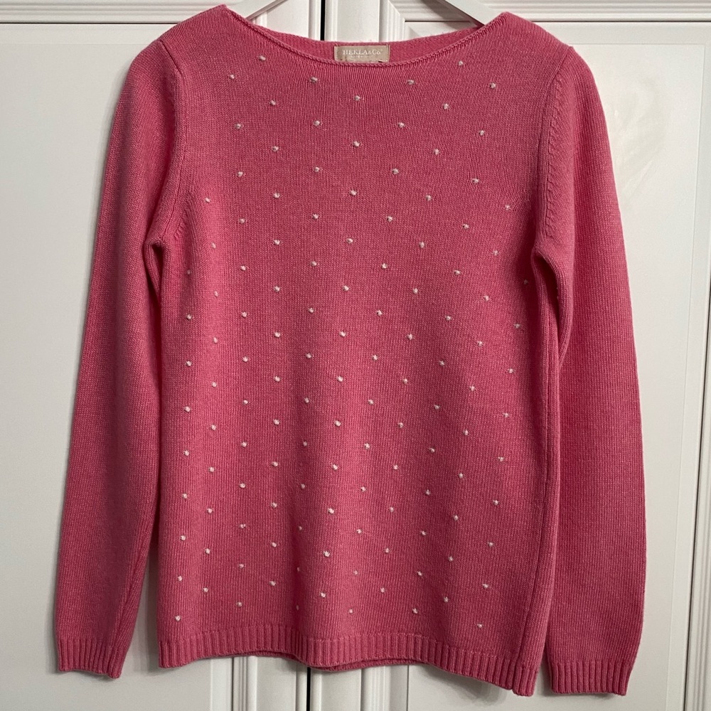 HEKLA & Co Sz Small Pink Sweater Polka Dots Merino Wool Cashmere Made in Italy